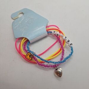 Tween Colorful Kids Plastic Or Elastic With Heart Bracelet Set About 7"